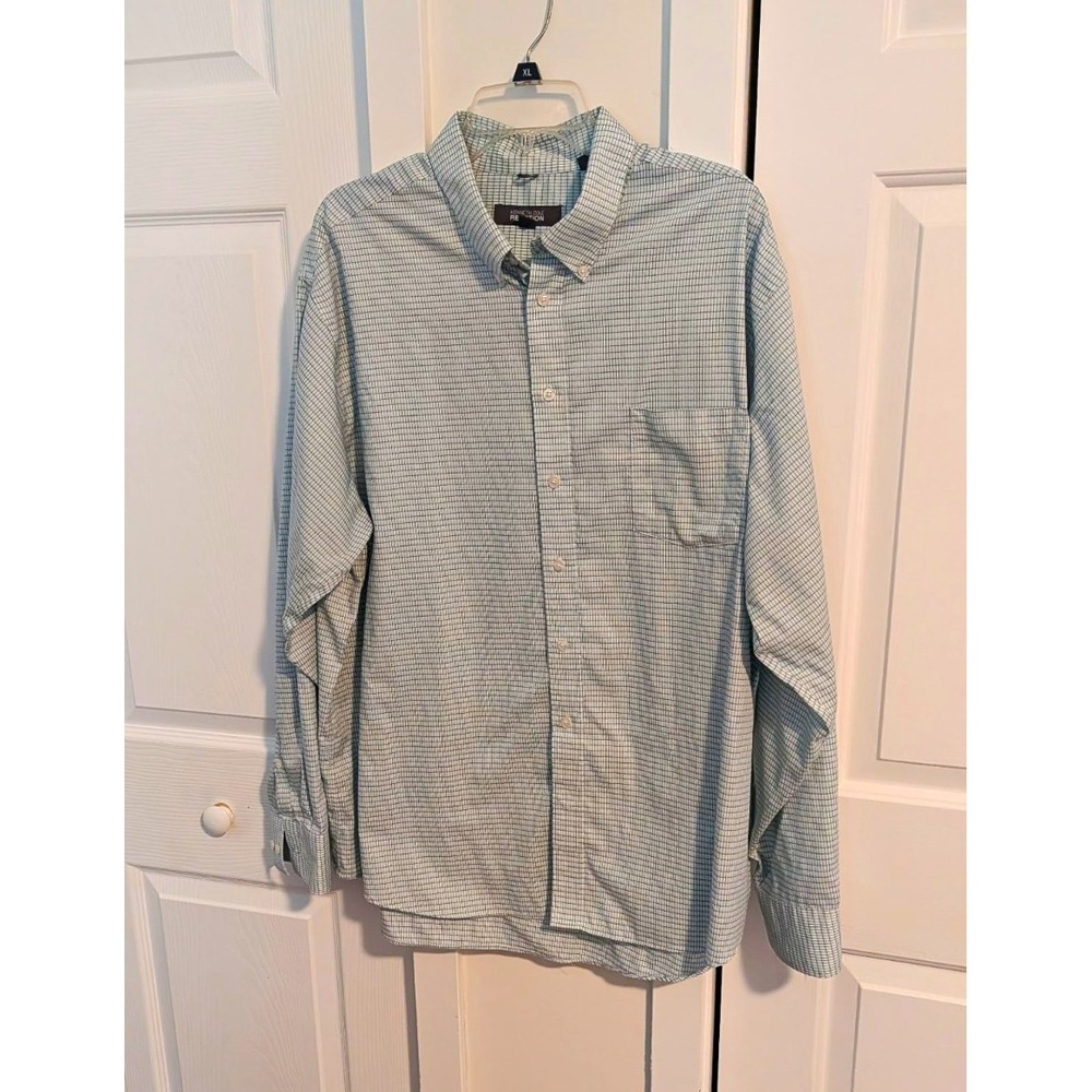 Kenneth Cole Reaction Non-Iron Dress Shirt 2XL 18.5 36/37 Blue White Check